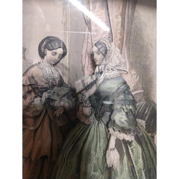 Antique Framed Victorian Style 3D Shadow Box Art With Two Women In Elegant Dress - Picture 4 of 7